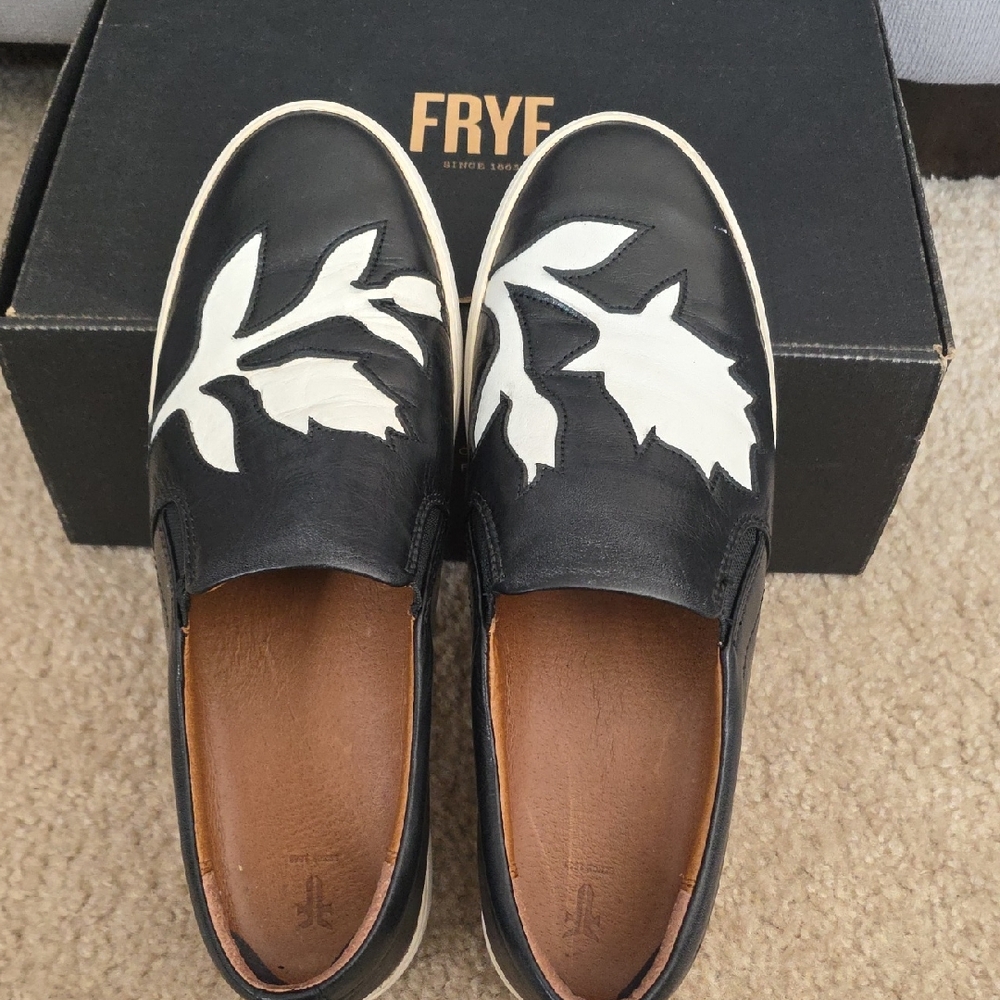 Frye Lena Floral Black and White Slip-On Sneakers